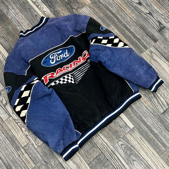 🔥🔥Vintage 90’s NASCAR Ford Racing Suede Leather Embroidered Zip Up Lined Jacke - Picture 8 of 15